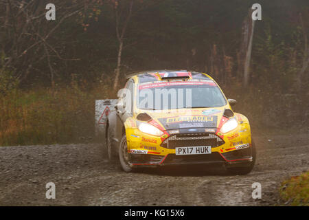 28/10/17 Dyfi, Snowdonia, Wales. Rally car racing in Dyfi the 8th stage of the dayinsure wales rally 2017 Stock Photo