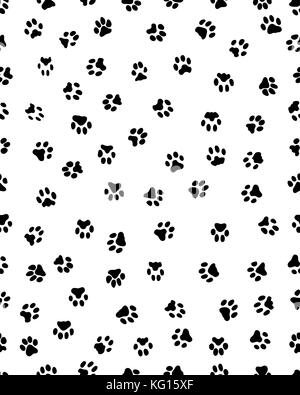Seamless pattern of black silhouettes of prints of dog paw Stock Photo