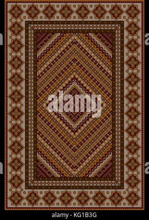 Luxurious vintage  rug in brown shades with original pattern in the middle Stock Vector