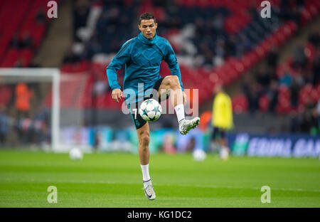 London, UK. 1st Nov, 2017. Cristiano Ronaldo of Real Madrid ahead of the UEFA Champions League group match between Tottenham Hotspur and Real Madrid at Wembley Stadium, London, England on 1 November 2017. Photo by Andy Rowland. Credit: Andrew Rowland/Alamy Live News Stock Photo