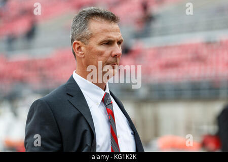 October 28th, 2017: Ohio State Buckeyes head coach Urban Meyer looks on in an NCAA football game between the Ohio State Buckeyes and the Penn State Nittany Lions at Ohio Stadium, Columbus, OH. Adam Lacy/CSM Stock Photo