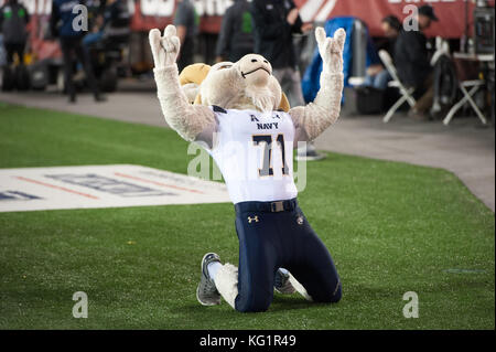 Philadelphia, Pennsylvania, USA. 2nd Nov, 2017. Navy's Mascot, BILL E. GOAT, in action at Lincoln Financial Field in Philadelphia PA Credit: Ricky Fitchett/ZUMA Wire/Alamy Live News Stock Photo