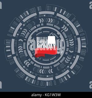 Banner for cyber monday sale with circuit hud background. Stock Vector