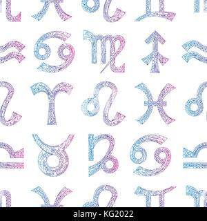 Zodiac signs seamless pattern. Horoscope magic symbols colorful background. Hand drawn astrological vector texture for wallpaper, wrapping, textile de Stock Vector