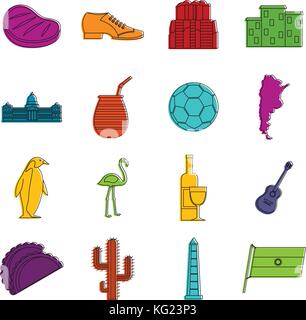 Argentina travel items icons doodle set Stock Vector