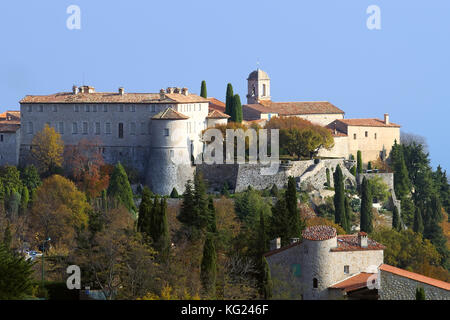 Village of Gourdon , at the top of the mountain,  in Southern east France in Autumn Stock Photo
