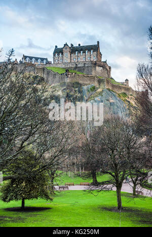 Edinburgh Castle, UNESCO World Heritage Site, seen from Princes Street Gardens, Edinburgh, Scotland, United Kingdom, Europe Stock Photo