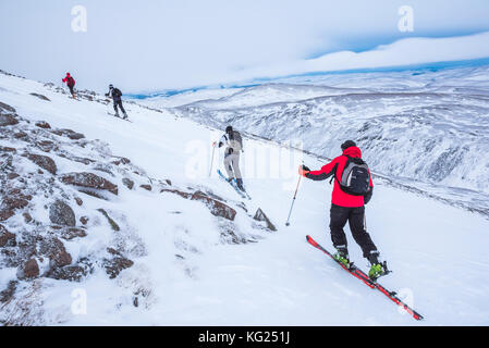 Ski touring at CairnGorm Mountain Ski Resort, Aviemore, Cairngorms National Park, Scotland, United Kingdom, Europe Stock Photo