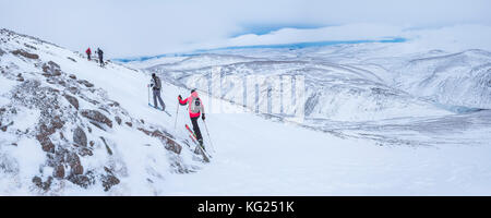 Ski touring at CairnGorm Mountain Ski Resort, Aviemore, Cairngorms National Park, Scotland, United Kingdom, Europe Stock Photo