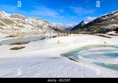 Spring thaw at Bernina Pass, St. Moritz, Upper Engadine, Canton of Graubunden, Switzerland, Europe Stock Photo