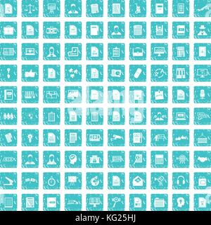 100 work paper icons set grunge blue Stock Vector