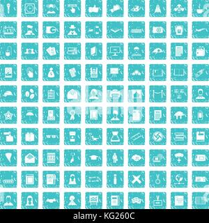 100 writer icons set grunge blue Stock Vector