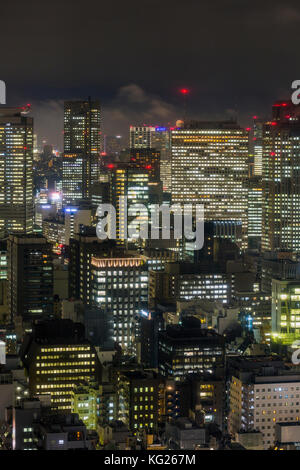 Downtown city buildings at night, Tokyo, Japan, Asia Stock Photo
