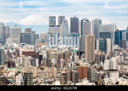 Mount Fuji and the Shinjuku district skyscraper skyline, Tokyo, Japan, Asia Stock Photo