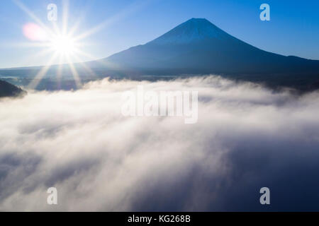 Clouds over Lake Ashinoko with Mount Fuji behind, Fuji-Hakone-Izu National Park, Hakone, Shizuoka, Honshu, Japan, Asia Stock Photo