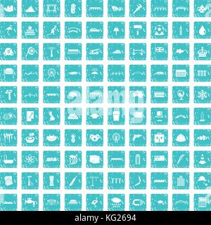 100 bridge icons set grunge blue Stock Vector