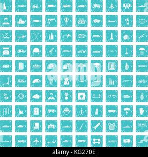 100 burden icons set grunge blue Stock Vector