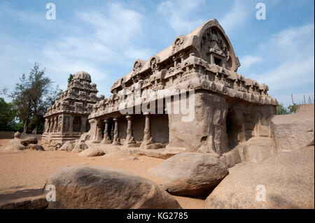 Part of the Pancha Rathas monument complex, dating from the 7th century, Mahaballipuram, UNESCO World Heritage Site, Tamil Nadu, India, Asia Stock Photo