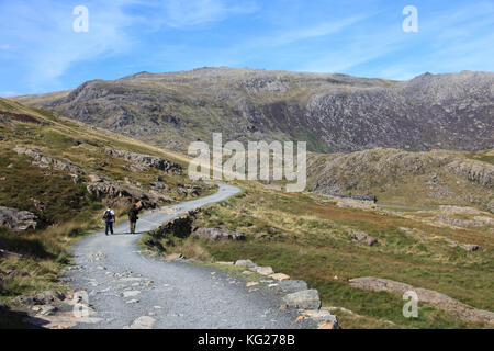 Hikers, Miners Track, one of the paths to summit of Mount Snowdon, Snowdonia National Park, North Wales, Wales, United Kingdom, Europe Stock Photo