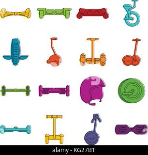Balancing scooter icons doodle set Stock Vector