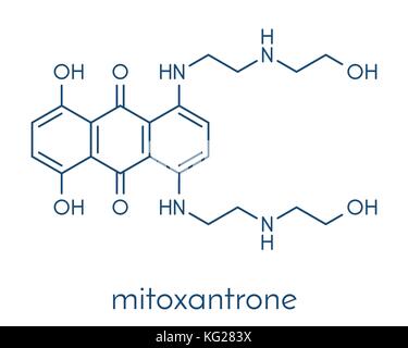 Mitoxantrone cancer drug molecule (type II topoisomerase inhibitor). Skeletal formula. Stock Vector