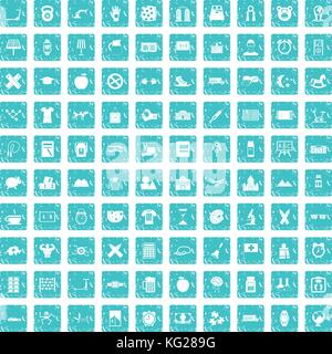 100 alarm clock icons set grunge blue Stock Vector
