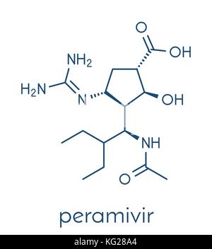 Peramivir influenza drug molecule (neuraminidase inhibitor). Skeletal formula. Stock Vector