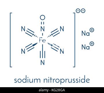 Sodium nitroprusside (SNP) antihypertensive drug molecule. Skeletal formula. Stock Vector