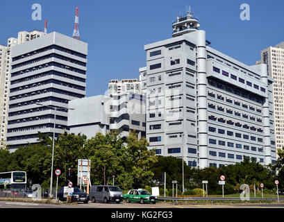 Police stations complex in Tai Po - District Police Station on the left and the New Territories North Regional Police Headquarters on the right. Stock Photo