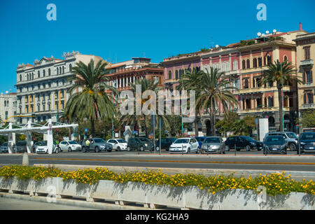 Via Roma on the sea-front at Cagliari, Sardinia, Italy Stock Photo