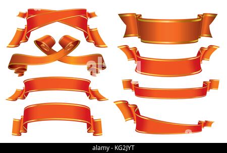 Collection of red banners and ribbons over white background Stock Vector