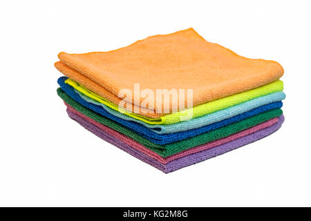 Colorful cleaning rag microfiber cloth isolated on white background Stock Photo