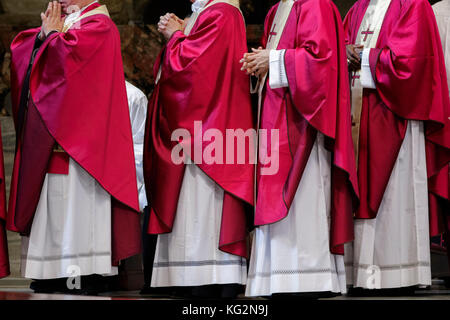 Vatican. 3rd Nov, 2017. Pope Francis celebrates Holy Mass in suffrage of the Cardinals and Bishops who died during the course of this year in St. Peter's Basilica in Vatican City, Vatican on November 03, 2017. Each year, a few days after All Soul's Day, a Catholic Church feast commemorating the dead, Pope Francis says a Mass for the souls of Cardinals and Bishops who have passed away this year. Credit: PACIFIC PRESS/Alamy Live News Stock Photo