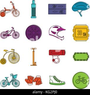 Biking icons doodle set Stock Vector