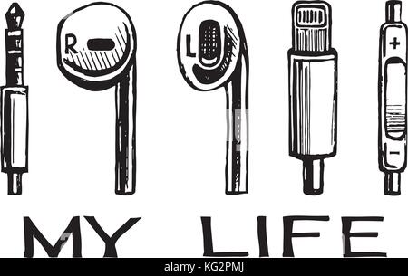 Headphones smartphone. My life. Stock Vector
