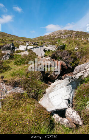The wreckage of a Catalina Flying Boat that crashed on the island of Vatersay during WWII in 1944.  DETAILS IN DESCRIPTION. Stock Photo