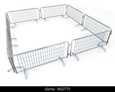 Barricaded square made of mobile steel fences 3D render illustration isolated on white background Stock Photo