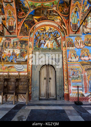 Fresco on the outer wall of main church, Rila Monastery, Bulgaria Stock Photo