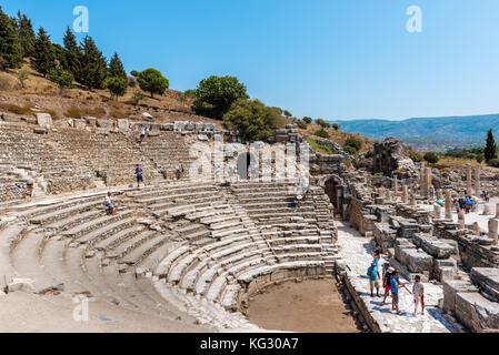 People visit Odeon (Bouleuterion) at ancient ruins at Ephesus historical ancient city, in Selcuk,Izmir,Turkey:20 August 2017 Stock Photo