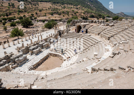 People visit Odeon (Bouleuterion) at ancient ruins at Ephesus historical ancient city, in Selcuk,Izmir,Turkey:20 August 2017 Stock Photo