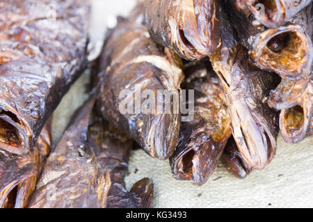 Dry fish on market. Photo taken in Najja, Uganda on 9 May 2017. Stock Photo