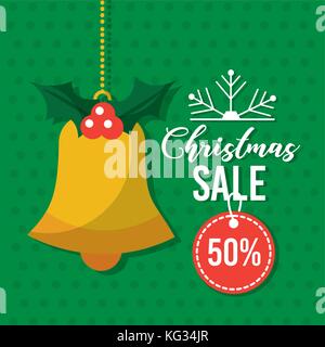 christmas sale card invitation bell hanging tag price off Stock Vector