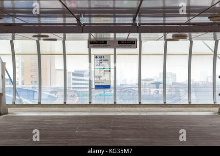 London, UK - October 24, 2017 - Poplar Docklands Light Railway station exit Stock Photo