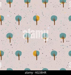 Cute Spring Pattern with funky small trees and dotted background ob subtle pink. Vector Illustration Stock Vector