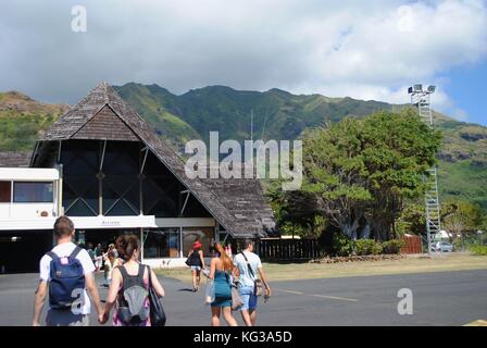 Bora Bora airport with passengers Stock Photo