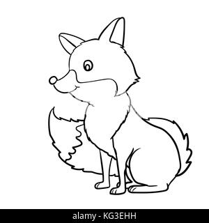 Hand drawn Fox cartoon, isolated on white background. Black and White simple line Vector Illustration for Coloring Book - Line Drawn Vector Illustrati Stock Vector