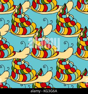 Vector  Seamless abstract hand-drawn ornament pattern with colorful snails. Seamless pattern can be used for wallpaper, pattern fills, web page backgr Stock Vector