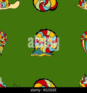 Vector  Seamless abstract hand-drawn ornament pattern with colorful snails. Seamless pattern can be used for wallpaper, pattern fills, web page backgr Stock Vector