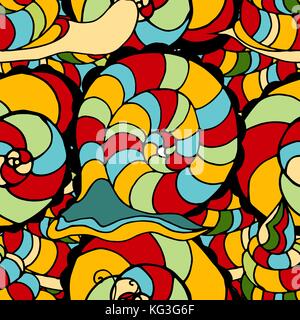 Vector  Seamless abstract hand-drawn ornament pattern with colorful snails. Seamless pattern can be used for wallpaper, pattern fills, web page backgr Stock Vector