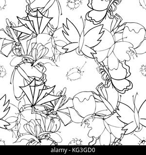 Background of the insects butterflies seamless pattern. Stock Vector